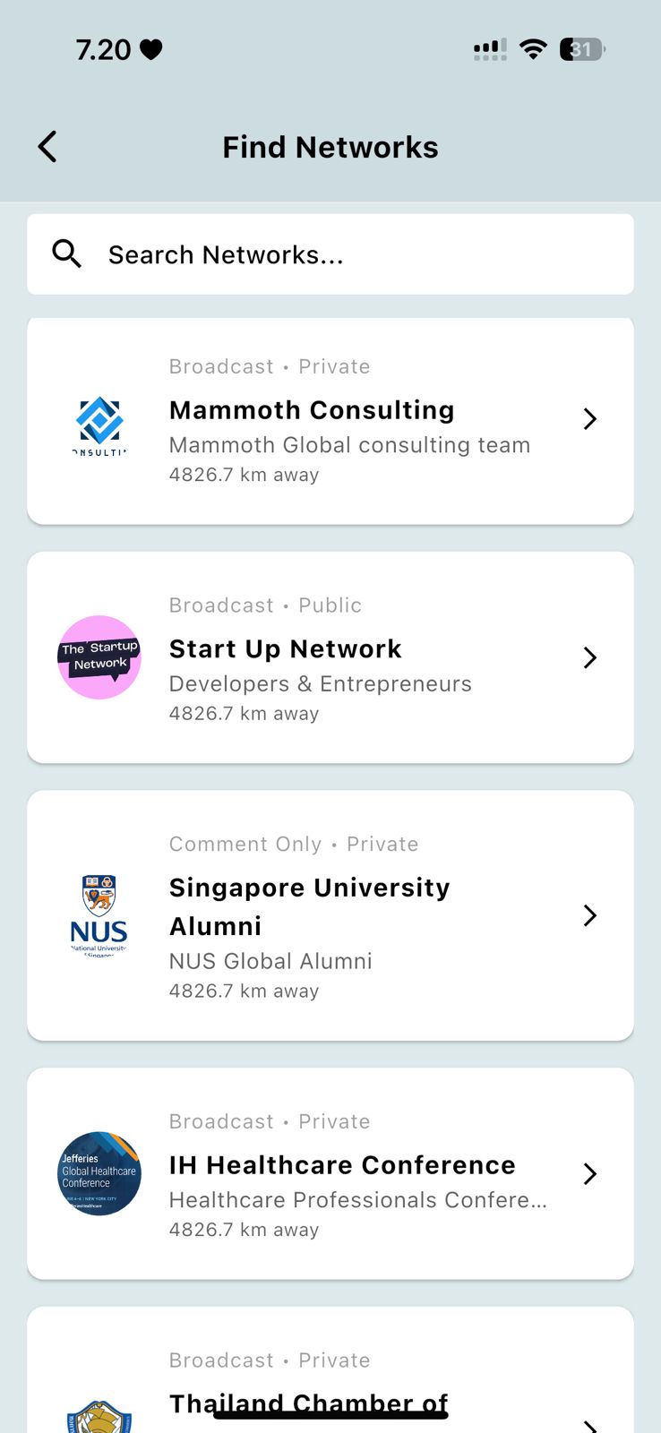WEET Connections Screen